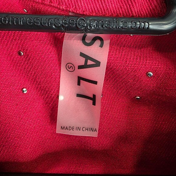 Womens Salt Red Pearl & Rhinestone Embellished Cropped Denim Jacket Button Up S - Picture 3 of 8
